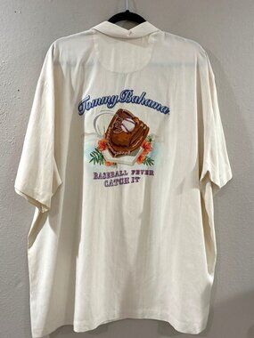 Tommy Bahama Baseball Fever Catch It Shirt Silk Detroit Tiger Size XL beige